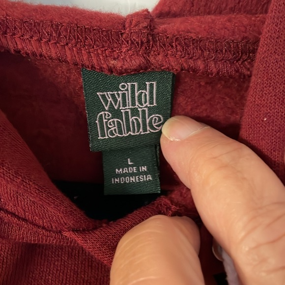 NWOT Wild Fable cotton/polyester maroon hooded cropped soft sweatshirt, Size L - Picture 4 of 6